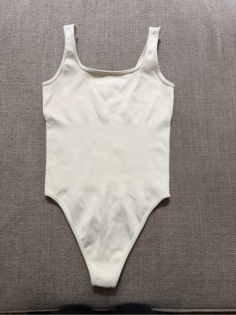 Seamless Ribbed Tank Bodysuit in Off-White